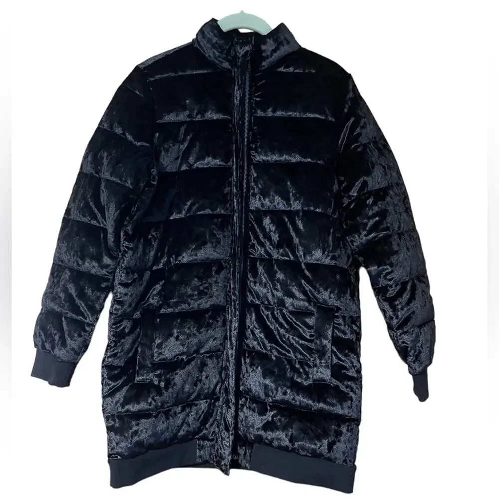 Jack by BB Dakota Black Crushed it Velvet Quilted Zip Puffer Coat Small NWT